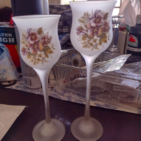Frosted Floral Candle Holders PartyLite Shabby Chi